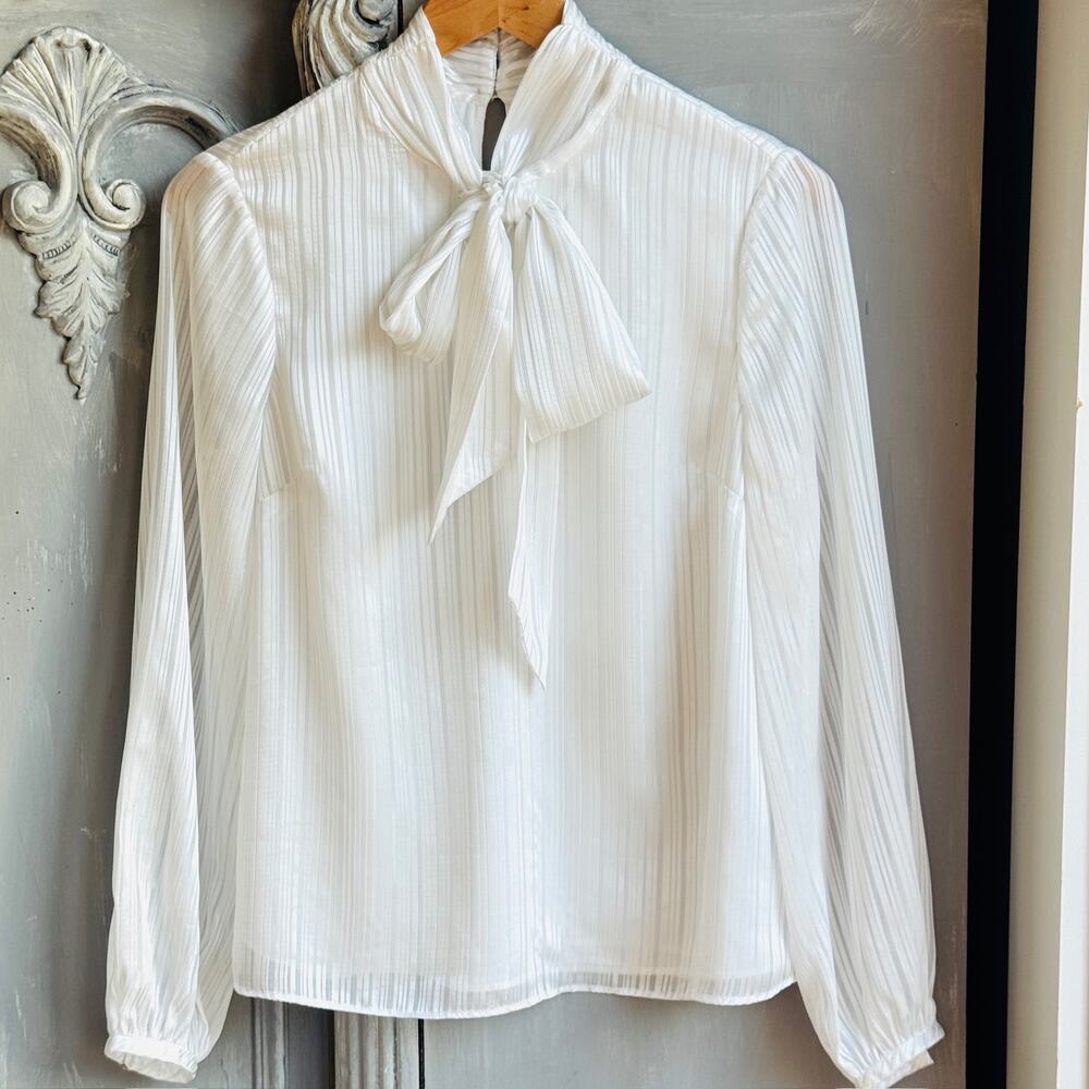 Ted Baker Teaa White Shadow Stripe Blouse Sz 1 Small 4 Gold Hardware